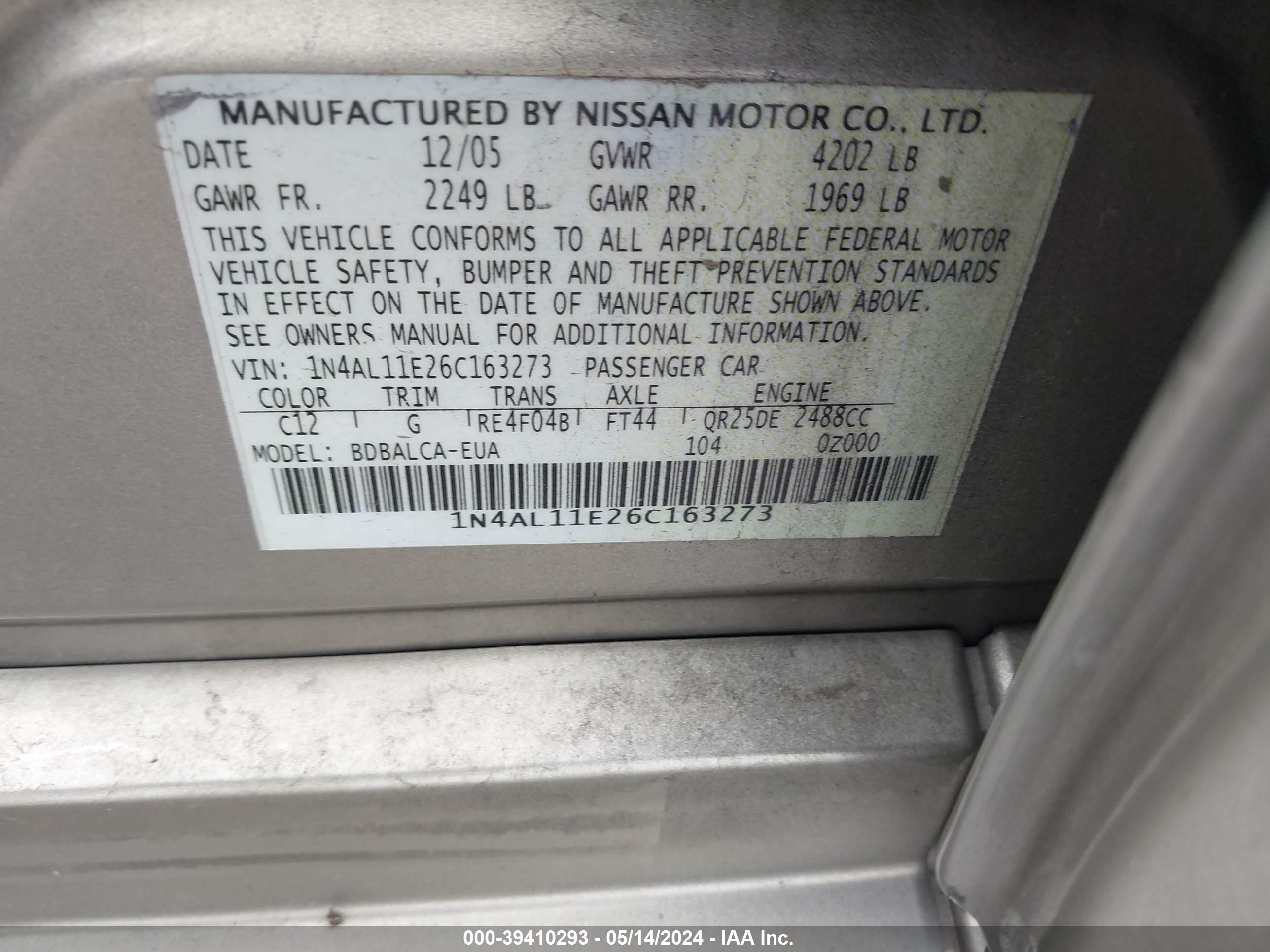 Photo 8 VIN: 1N4AL11E26C163273 - NISSAN ALTIMA 