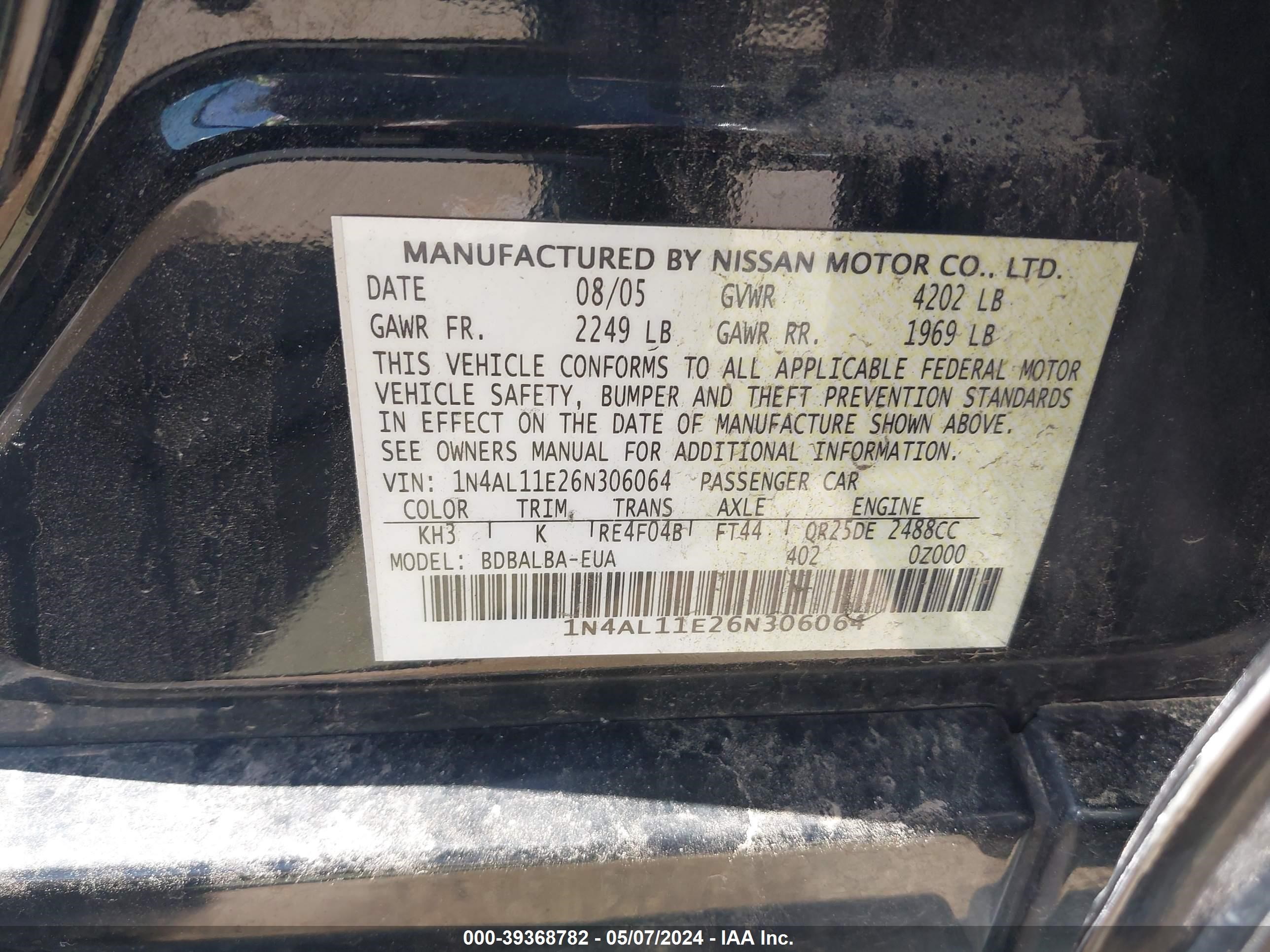 Photo 8 VIN: 1N4AL11E26N306064 - NISSAN ALTIMA 