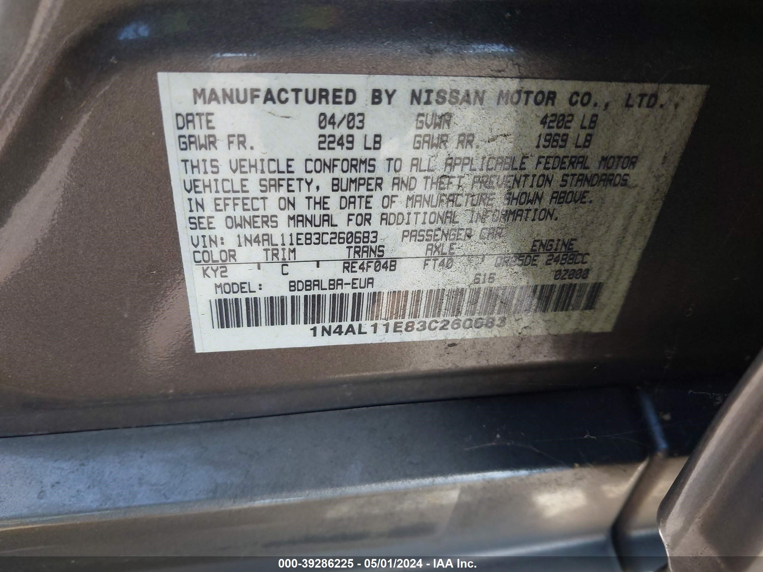 Photo 8 VIN: 1N4AL11E83C260683 - NISSAN ALTIMA 