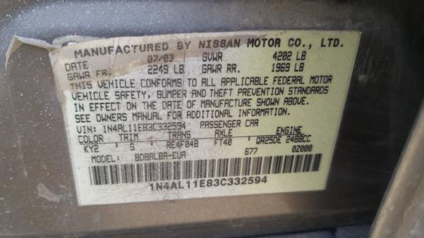 Photo 1 VIN: 1N4AL11E83C332594 - NISSAN ALTIMA 