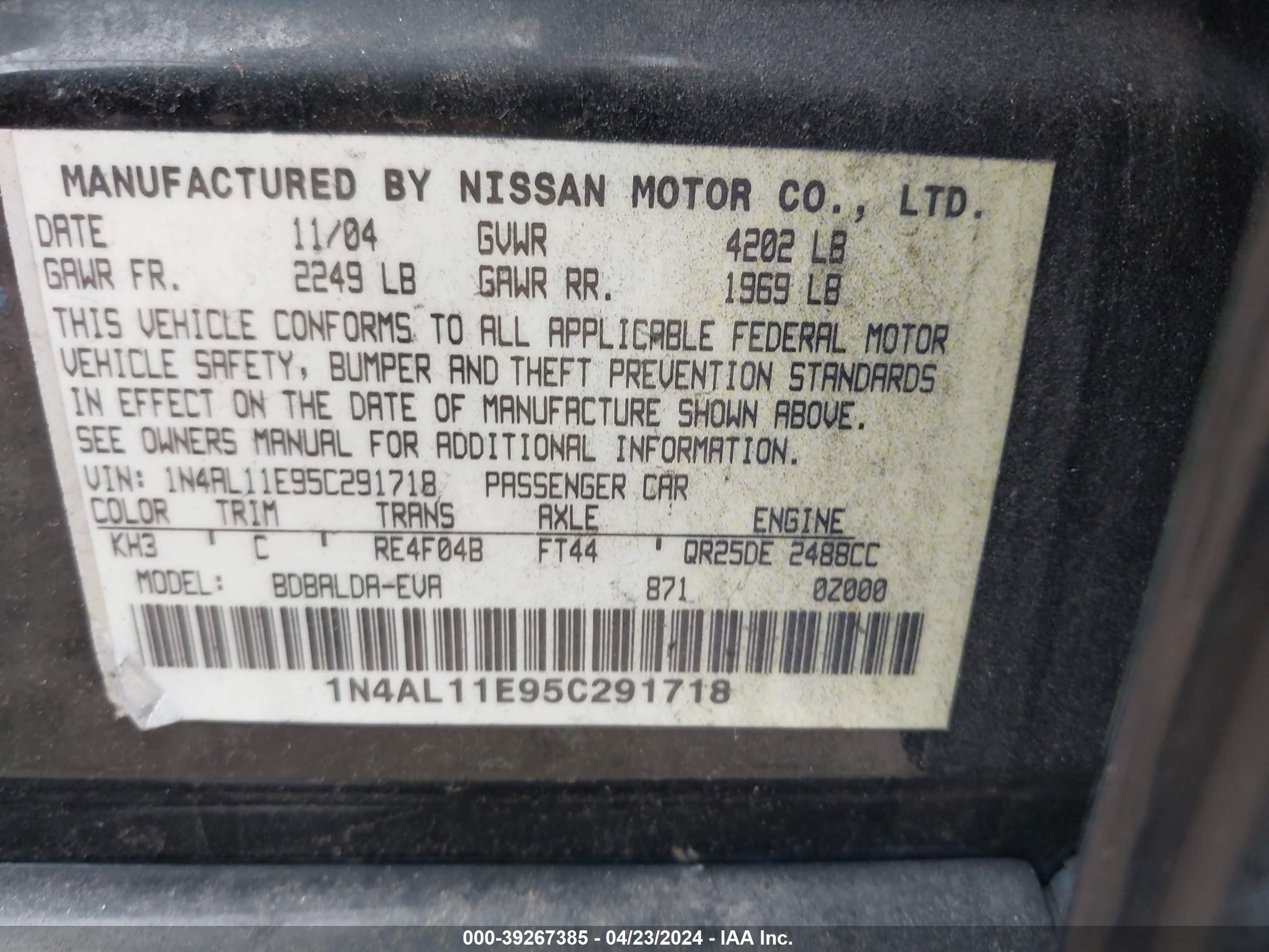 Photo 8 VIN: 1N4AL11E95C291718 - NISSAN ALTIMA 