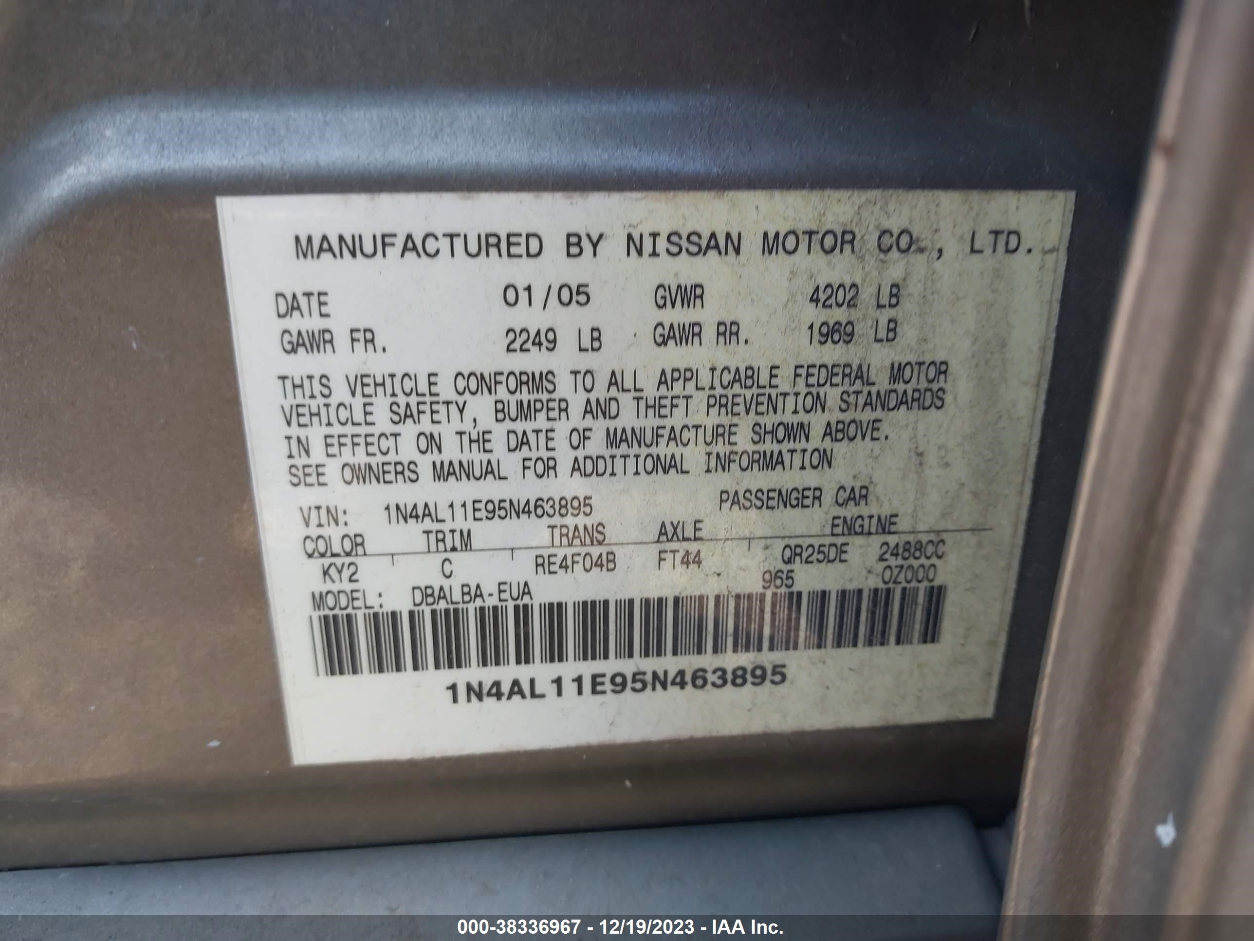 Photo 8 VIN: 1N4AL11E95N463895 - NISSAN ALTIMA 