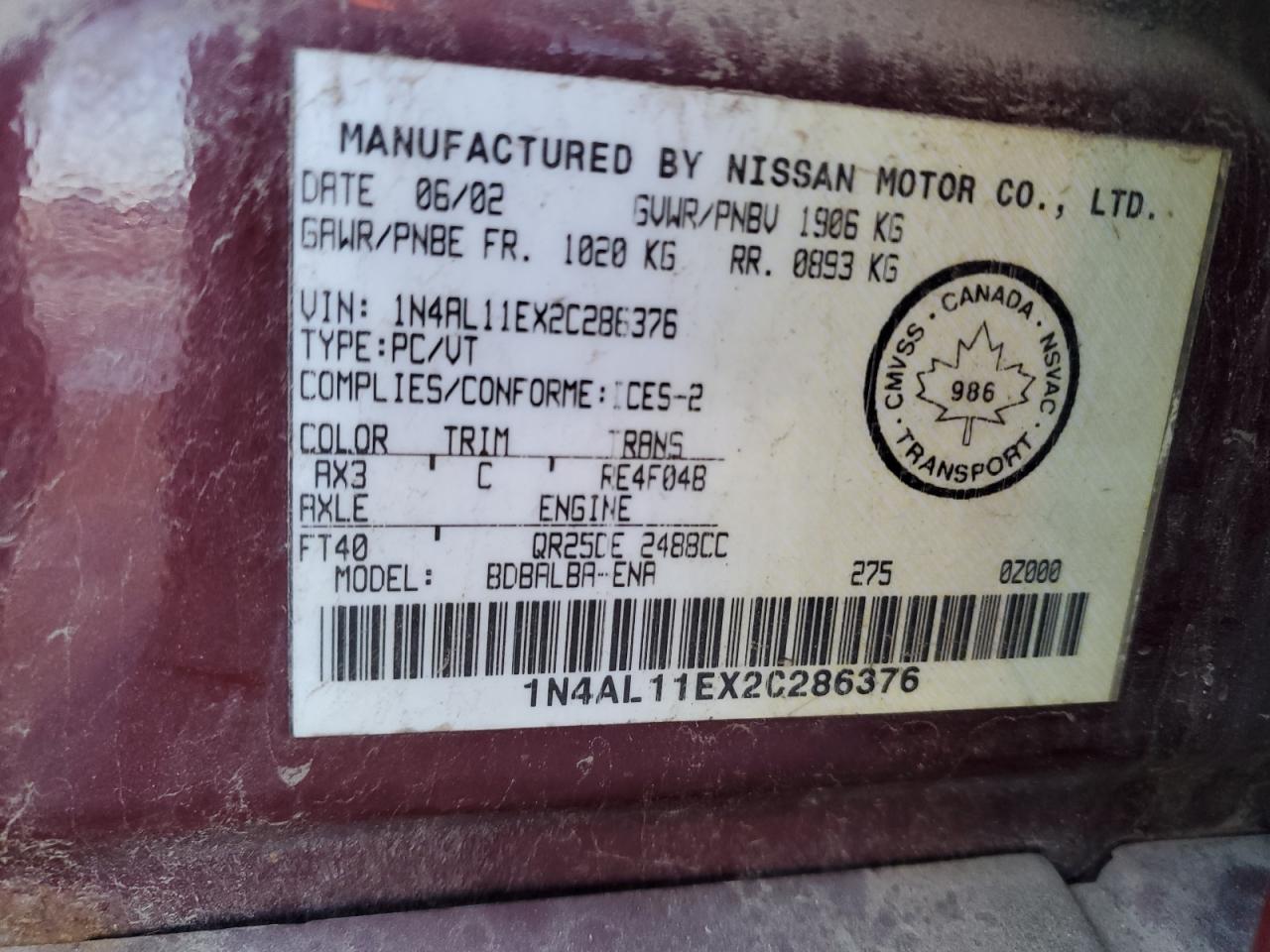 Photo 11 VIN: 1N4AL11EX2C286376 - NISSAN ALTIMA 