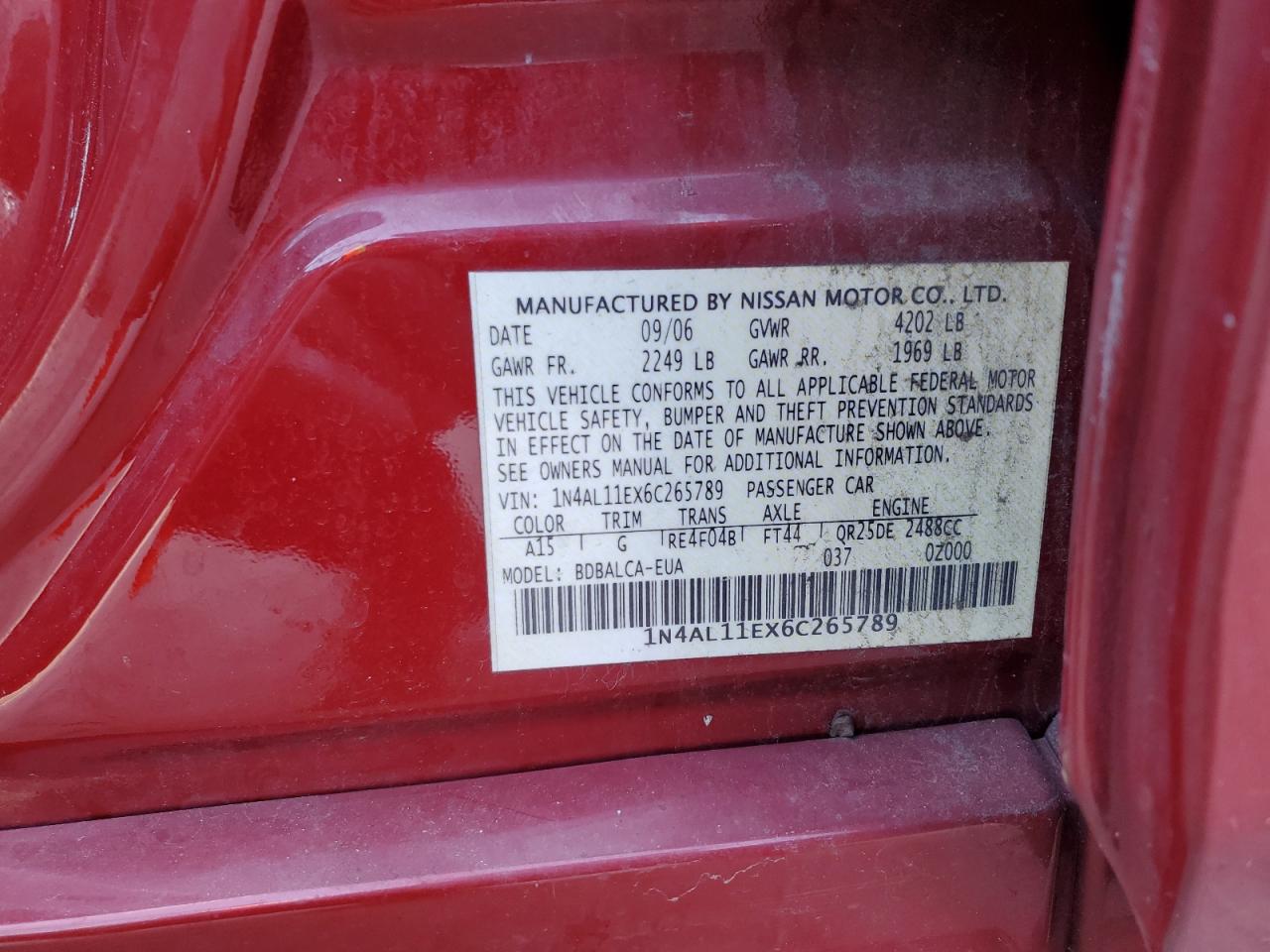 Photo 11 VIN: 1N4AL11EX6C265789 - NISSAN ALTIMA 