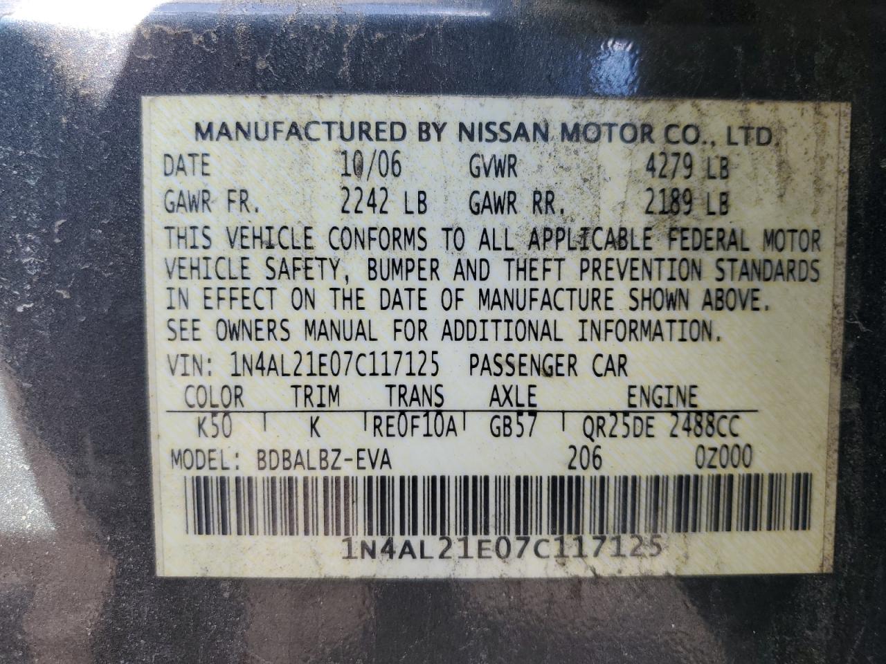 Photo 11 VIN: 1N4AL21E07C117125 - NISSAN ALTIMA 