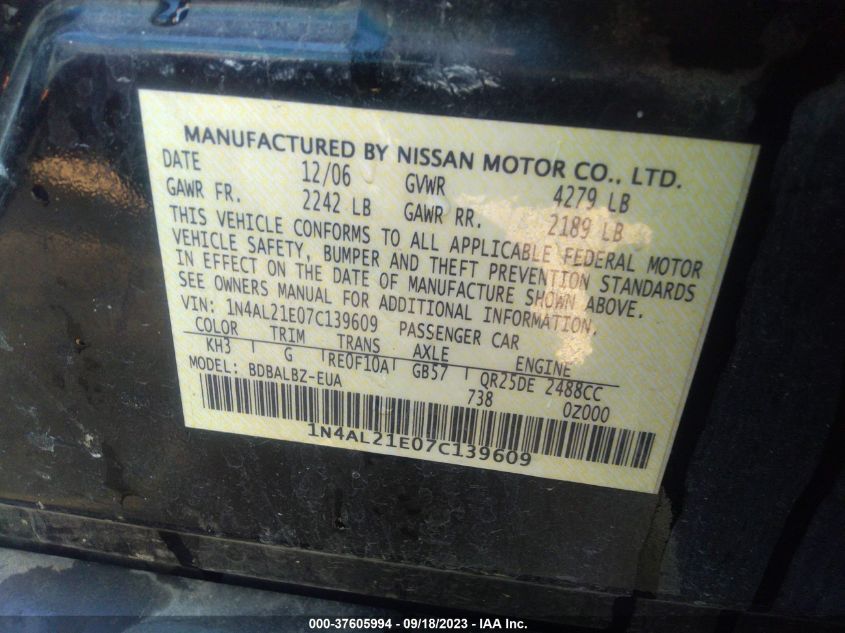 Photo 8 VIN: 1N4AL21E07C139609 - NISSAN ALTIMA 