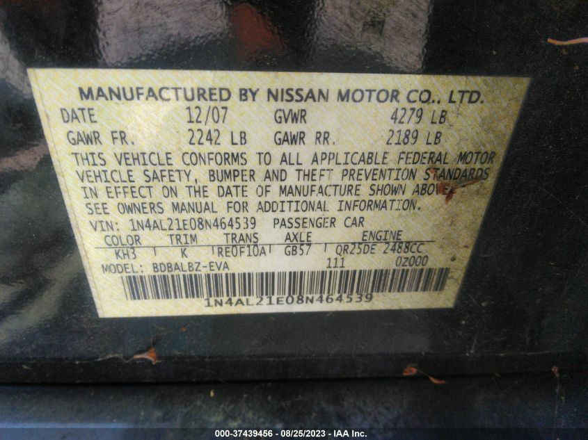 Photo 8 VIN: 1N4AL21E08N464539 - NISSAN ALTIMA 