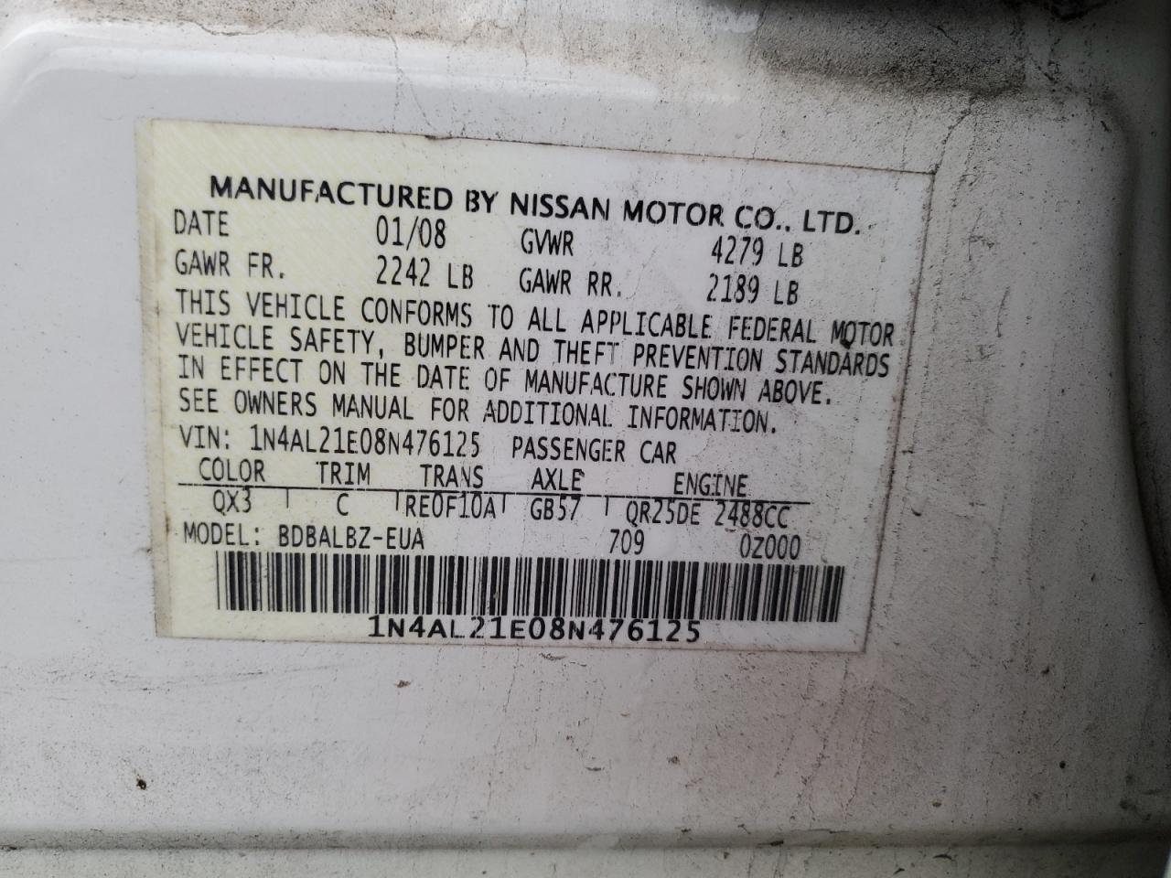 Photo 11 VIN: 1N4AL21E08N476125 - NISSAN ALTIMA 