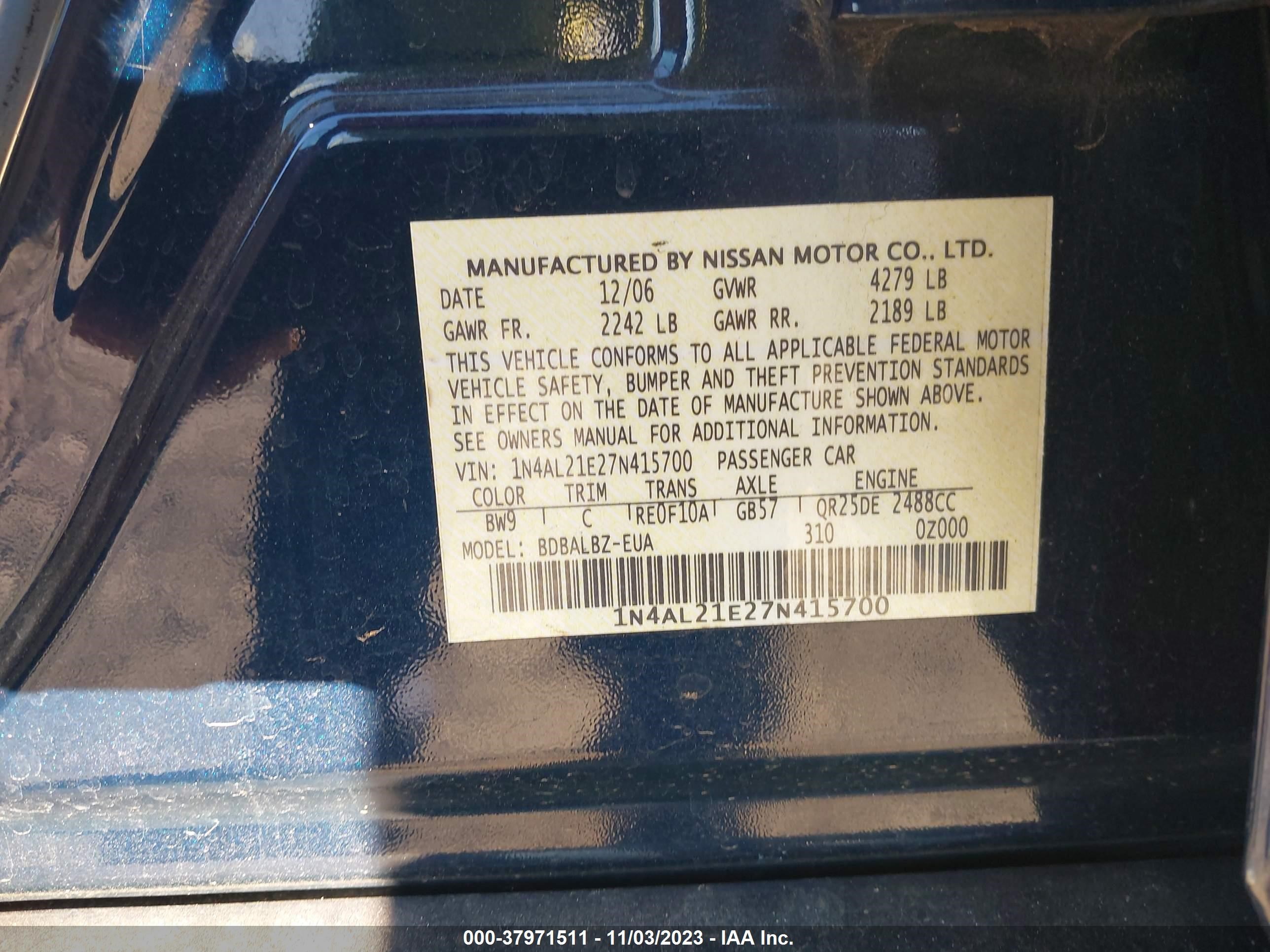 Photo 8 VIN: 1N4AL21E27N415700 - NISSAN ALTIMA 