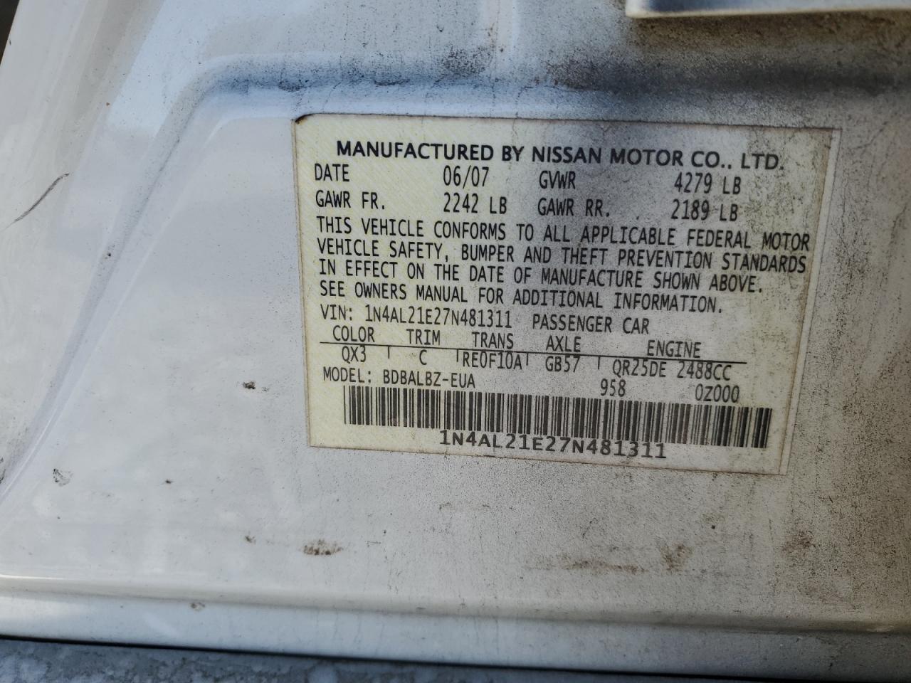 Photo 11 VIN: 1N4AL21E27N481311 - NISSAN ALTIMA 