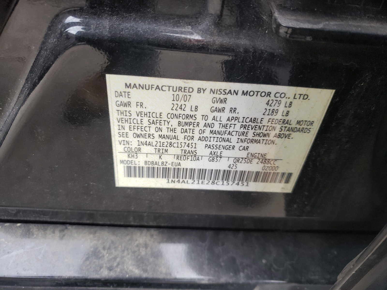 Photo 9 VIN: 1N4AL21E28C157451 - NISSAN ALTIMA 2.5 