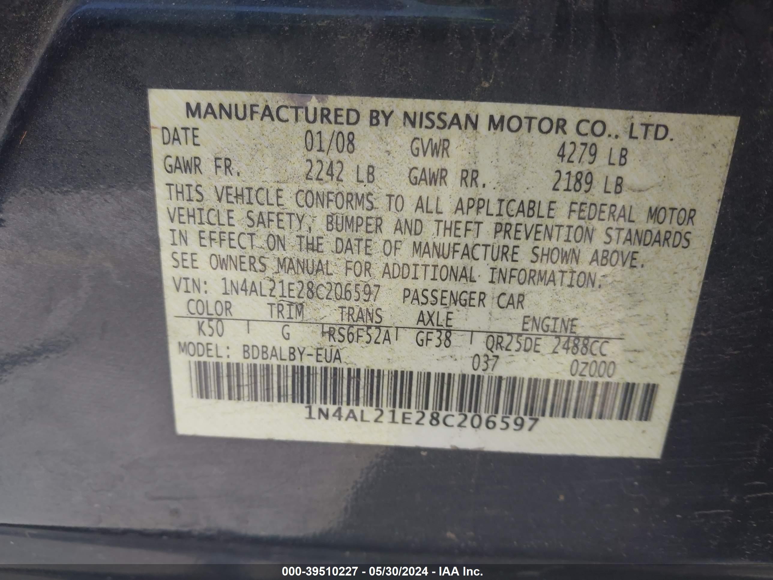 Photo 8 VIN: 1N4AL21E28C206597 - NISSAN ALTIMA 