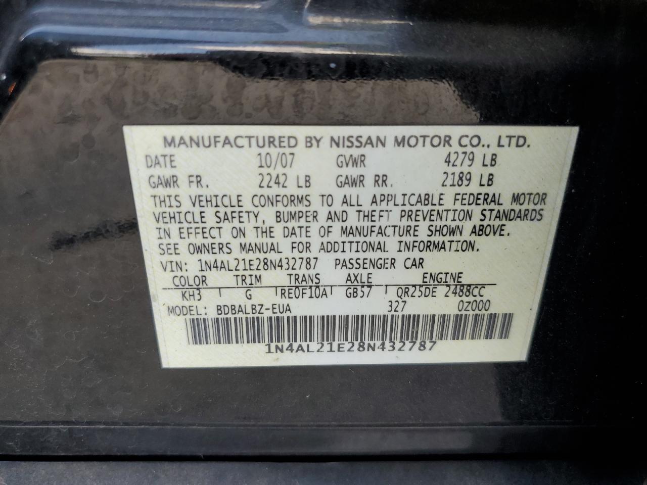 Photo 11 VIN: 1N4AL21E28N432787 - NISSAN ALTIMA 