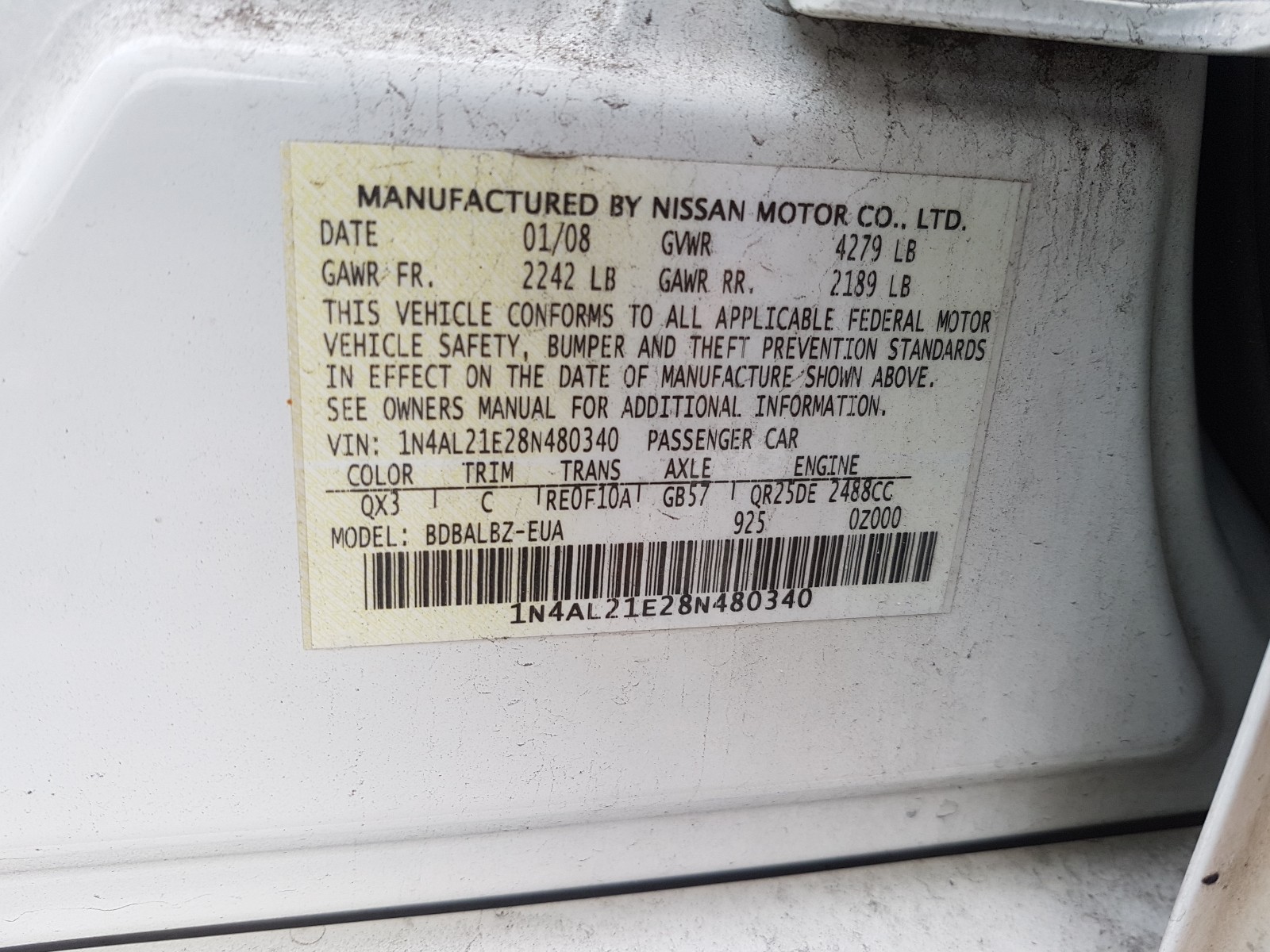 Photo 9 VIN: 1N4AL21E28N480340 - NISSAN ALTIMA 2.5 