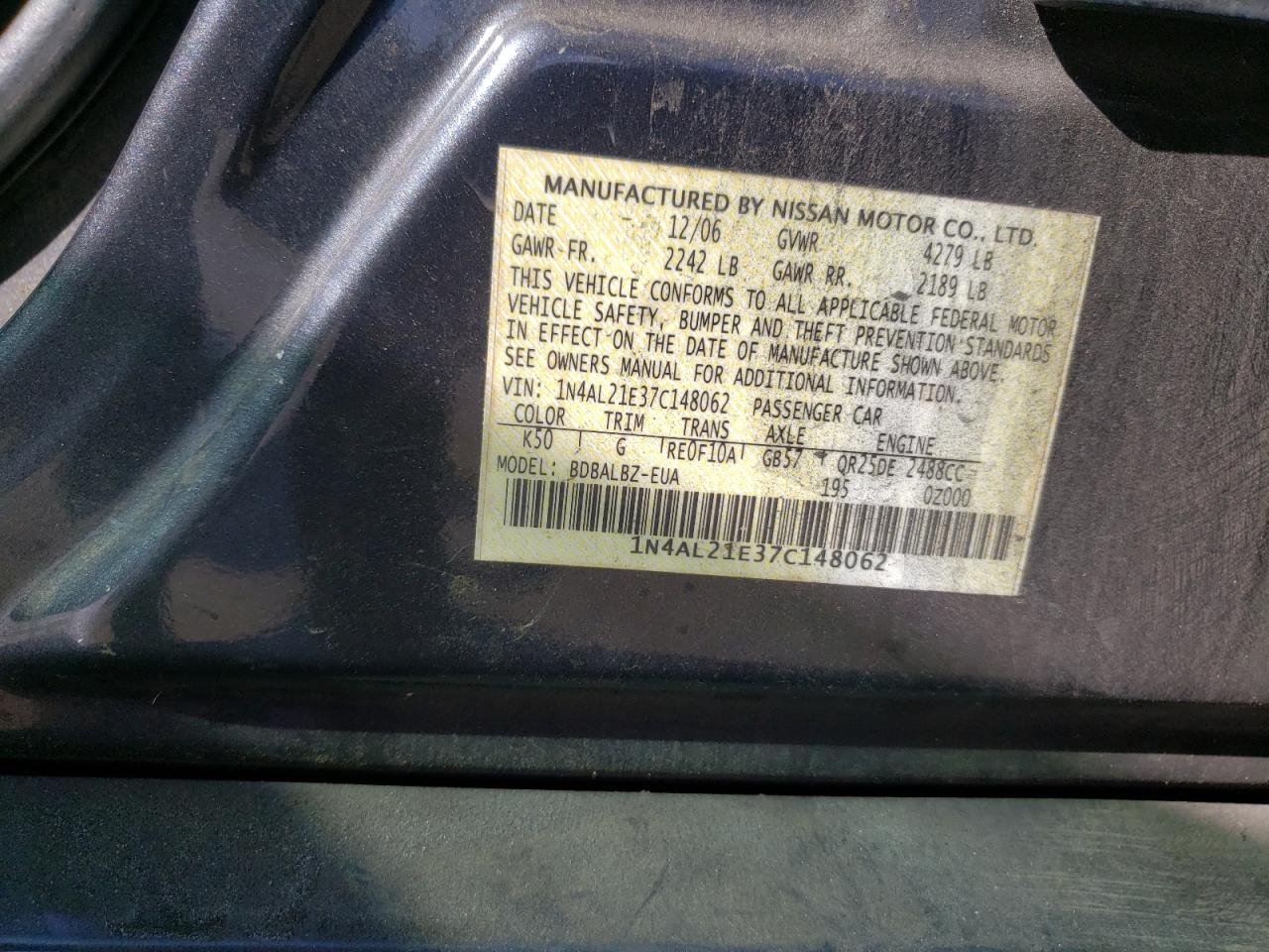 Photo 11 VIN: 1N4AL21E37C148062 - NISSAN ALTIMA 