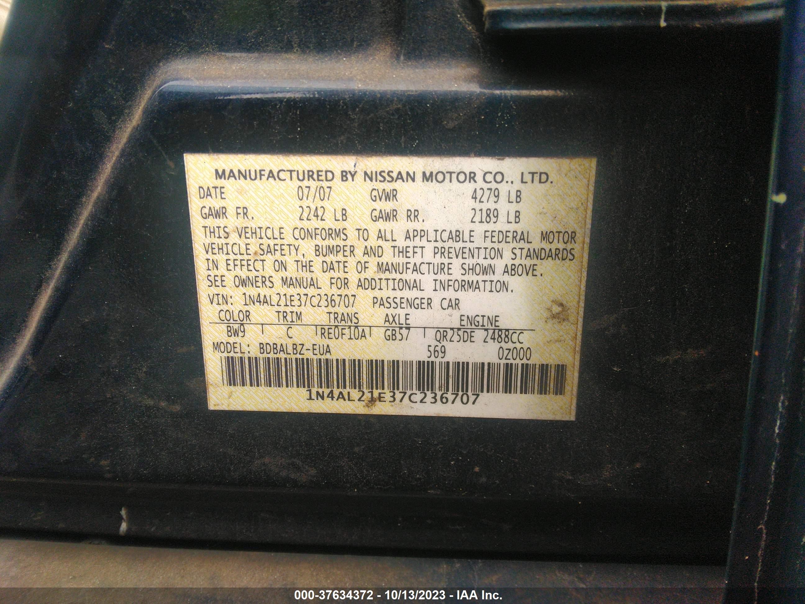 Photo 8 VIN: 1N4AL21E37C236707 - NISSAN ALTIMA 