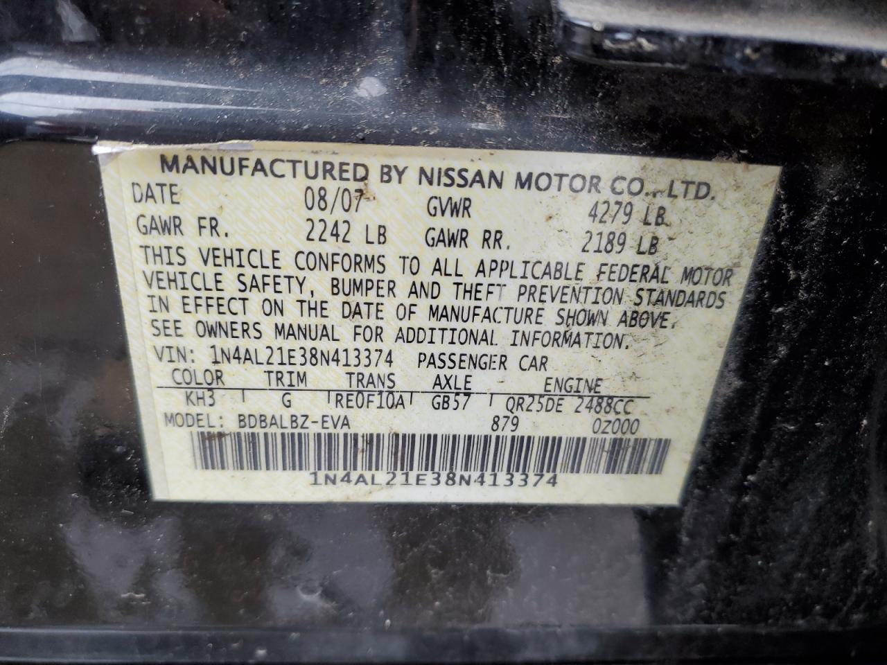 Photo 11 VIN: 1N4AL21E38N413374 - NISSAN ALTIMA 