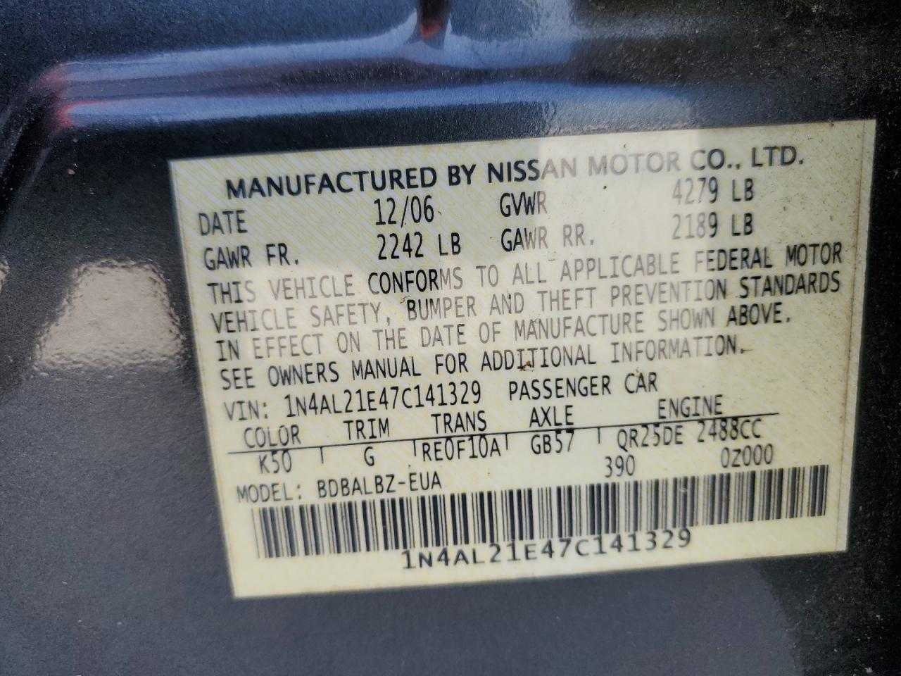 Photo 12 VIN: 1N4AL21E47C141329 - NISSAN ALTIMA 