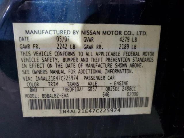 Photo 11 VIN: 1N4AL21E47C225974 - NISSAN ALTIMA 2.5 