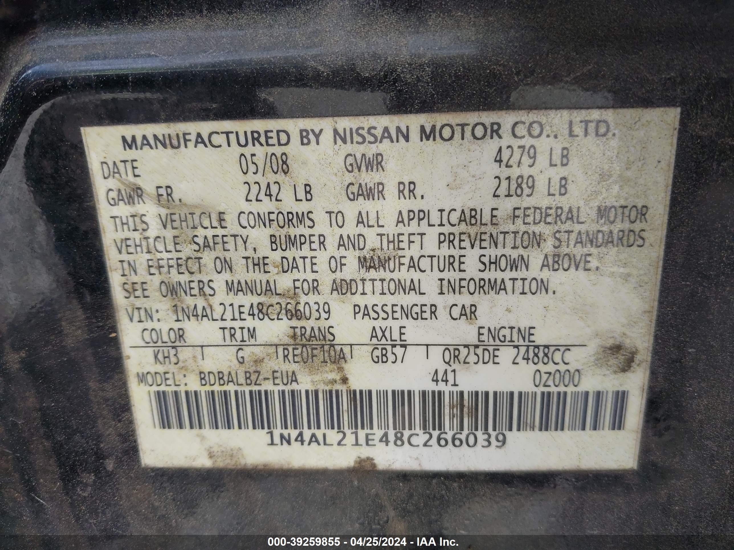 Photo 8 VIN: 1N4AL21E48C266039 - NISSAN ALTIMA 