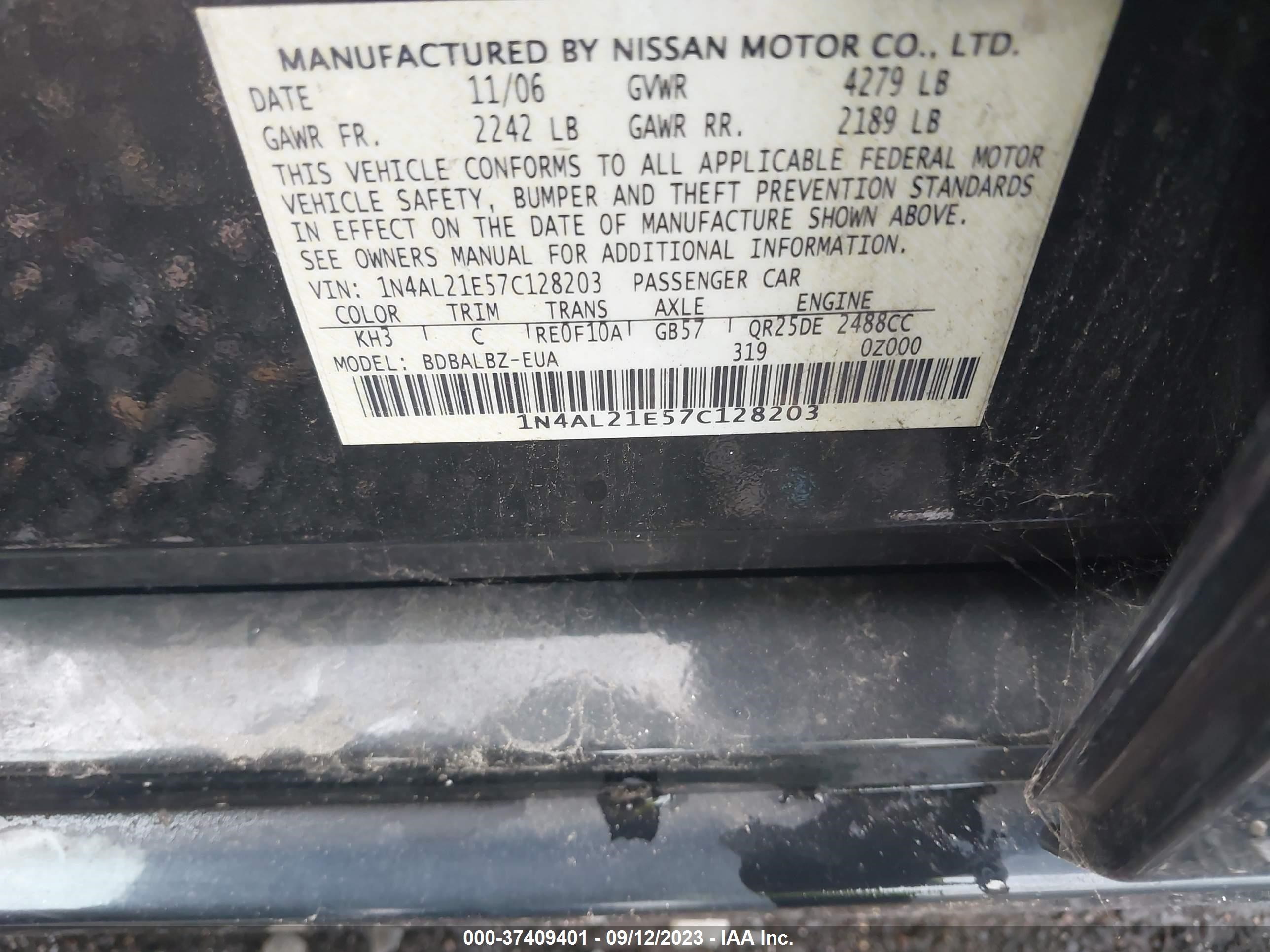 Photo 8 VIN: 1N4AL21E57C128203 - NISSAN ALTIMA 