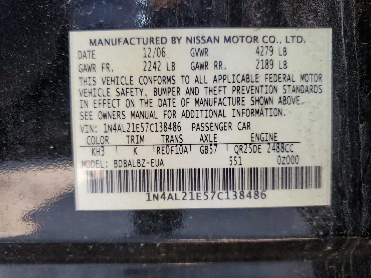 Photo 11 VIN: 1N4AL21E57C138486 - NISSAN ALTIMA 