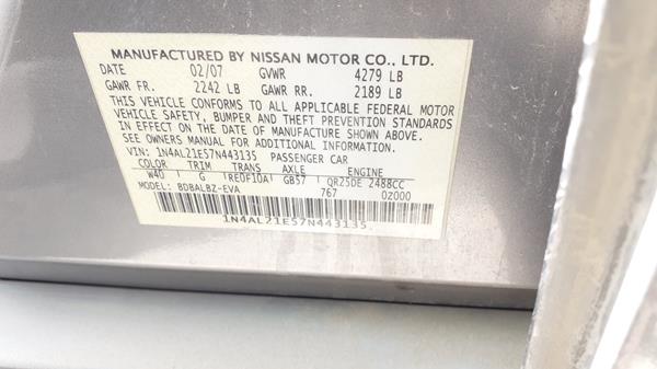 Photo 1 VIN: 1N4AL21E57N443135 - NISSAN ALTIMA 