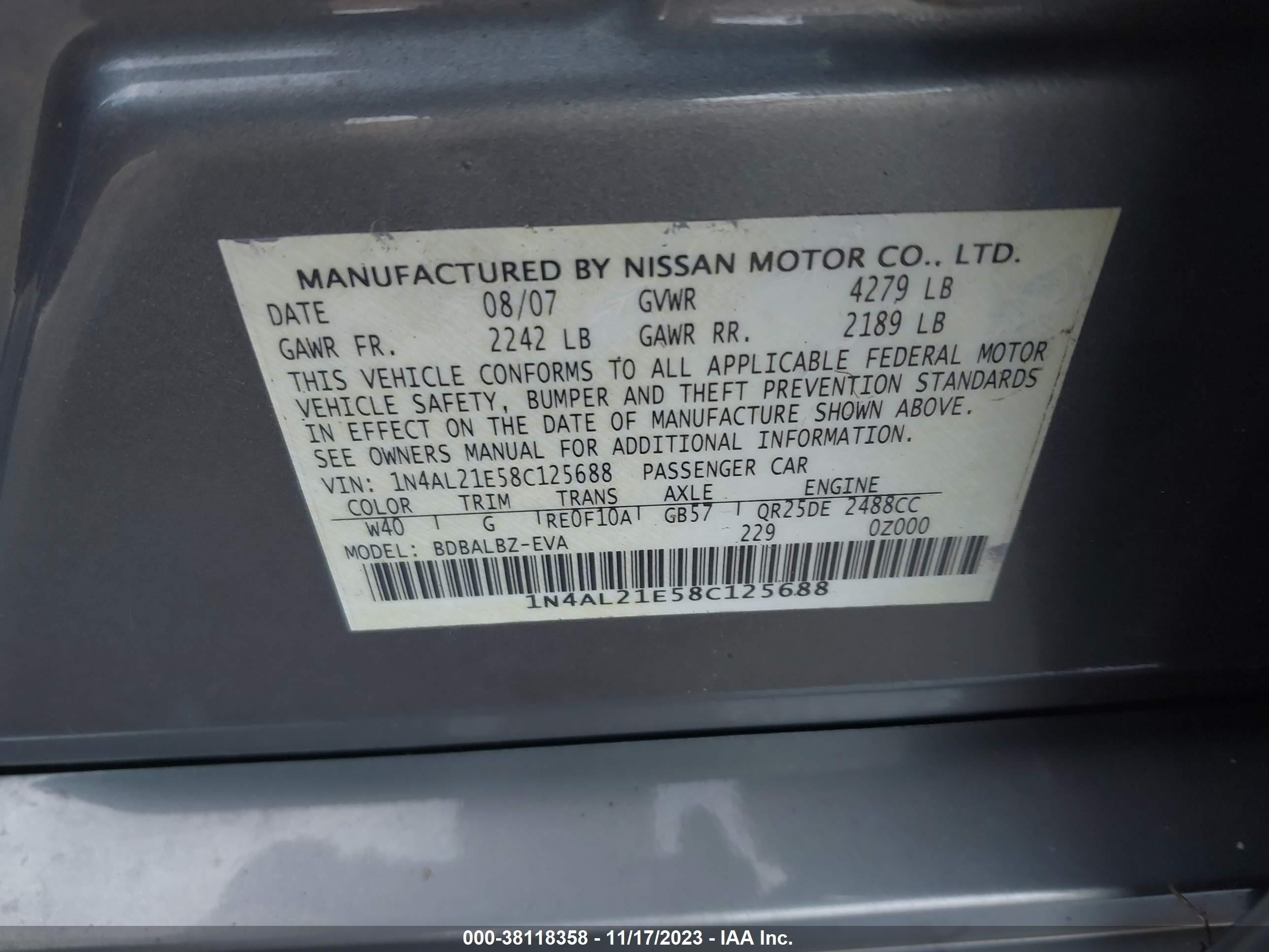 Photo 8 VIN: 1N4AL21E58C125688 - NISSAN ALTIMA 