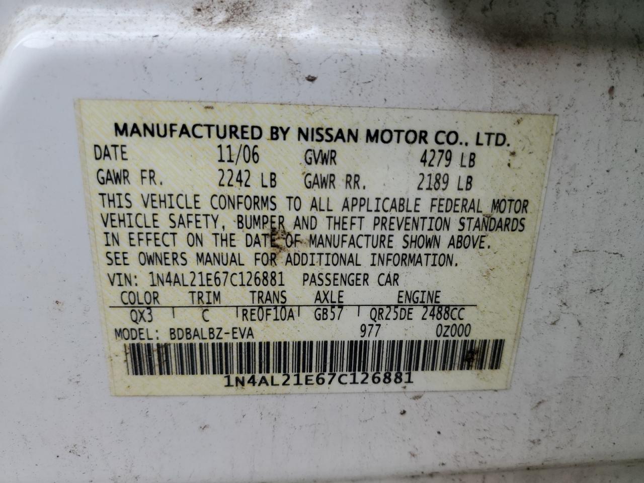 Photo 12 VIN: 1N4AL21E67C126881 - NISSAN ALTIMA 