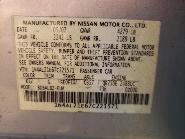 Photo 11 VIN: 1N4AL21E67C221571 - NISSAN ALTIMA 2.5 