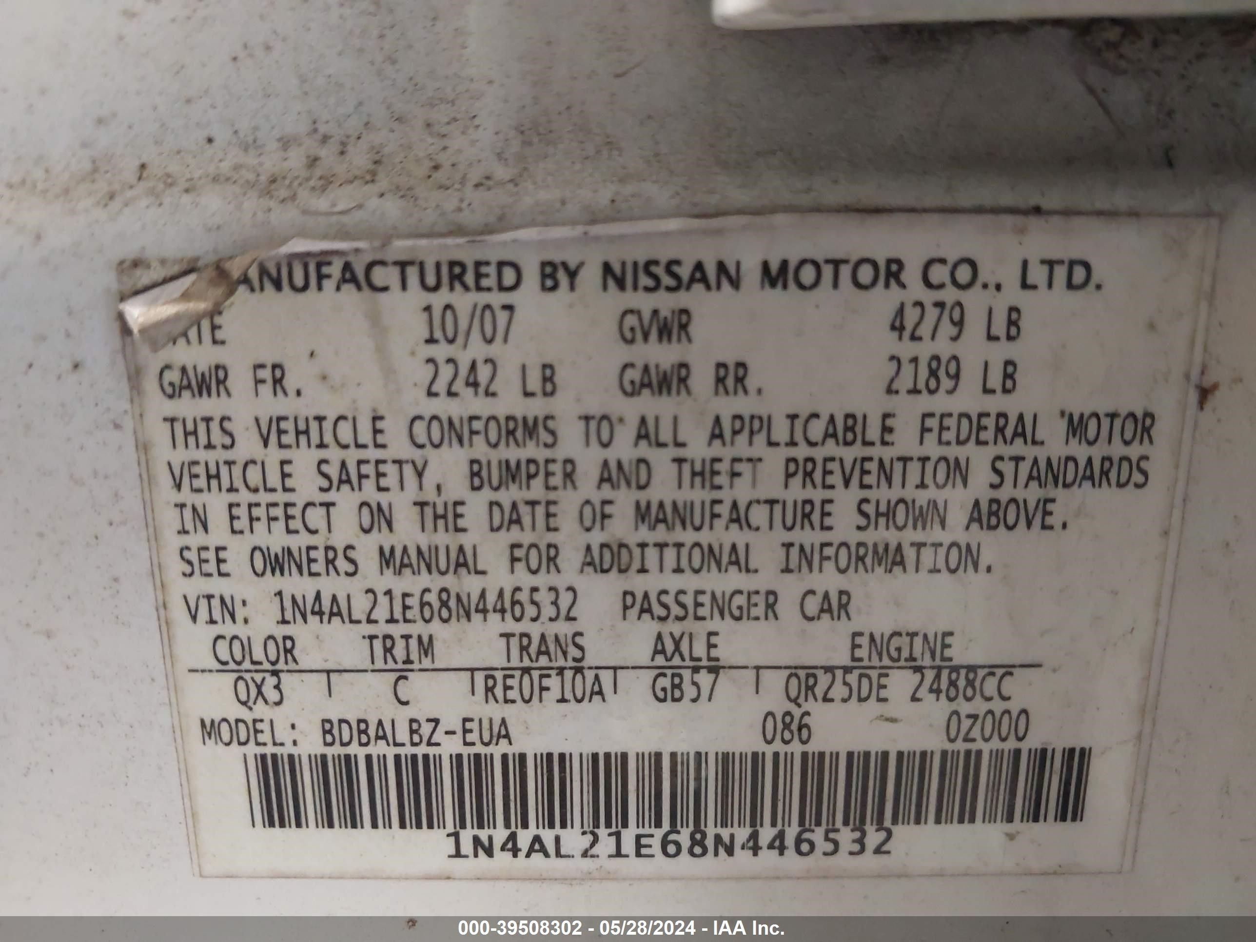 Photo 8 VIN: 1N4AL21E68N446532 - NISSAN ALTIMA 