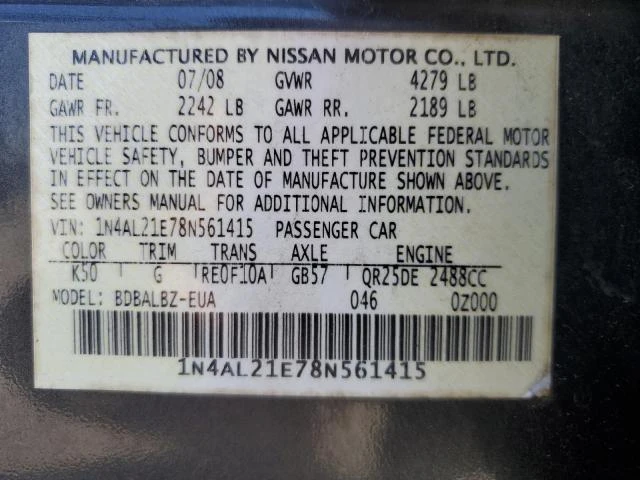 Photo 11 VIN: 1N4AL21E78N561415 - NISSAN ALTIMA 2.5 