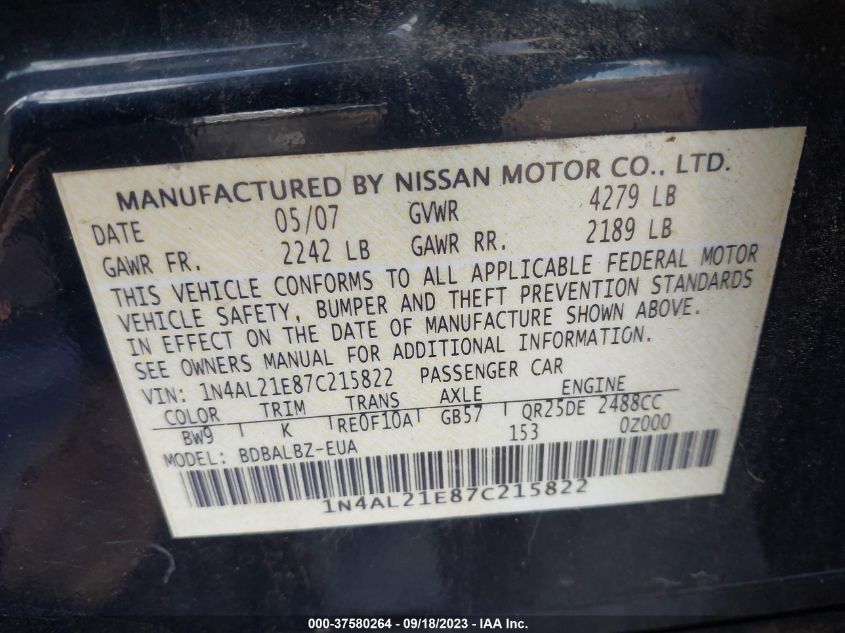 Photo 8 VIN: 1N4AL21E87C215822 - NISSAN ALTIMA 