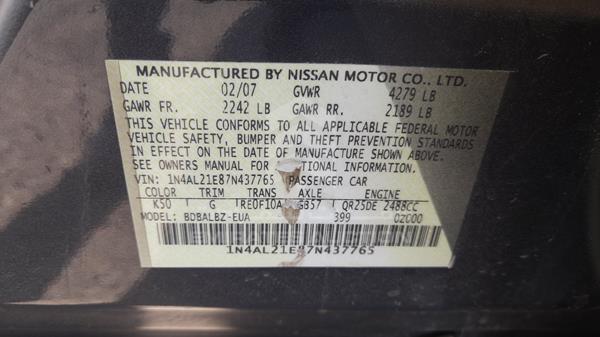 Photo 3 VIN: 1N4AL21E87N437765 - NISSAN ALTIMA 