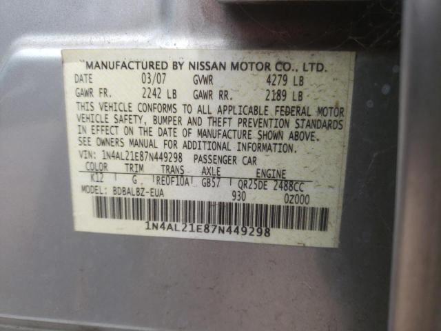 Photo 12 VIN: 1N4AL21E87N449298 - NISSAN ALTIMA 