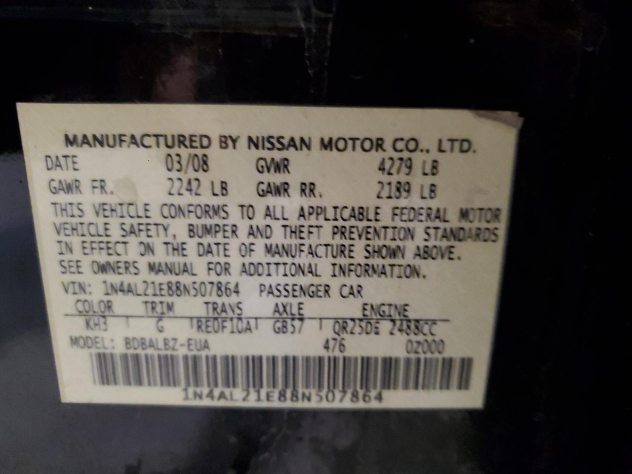 Photo 11 VIN: 1N4AL21E88N507864 - NISSAN ALTIMA 