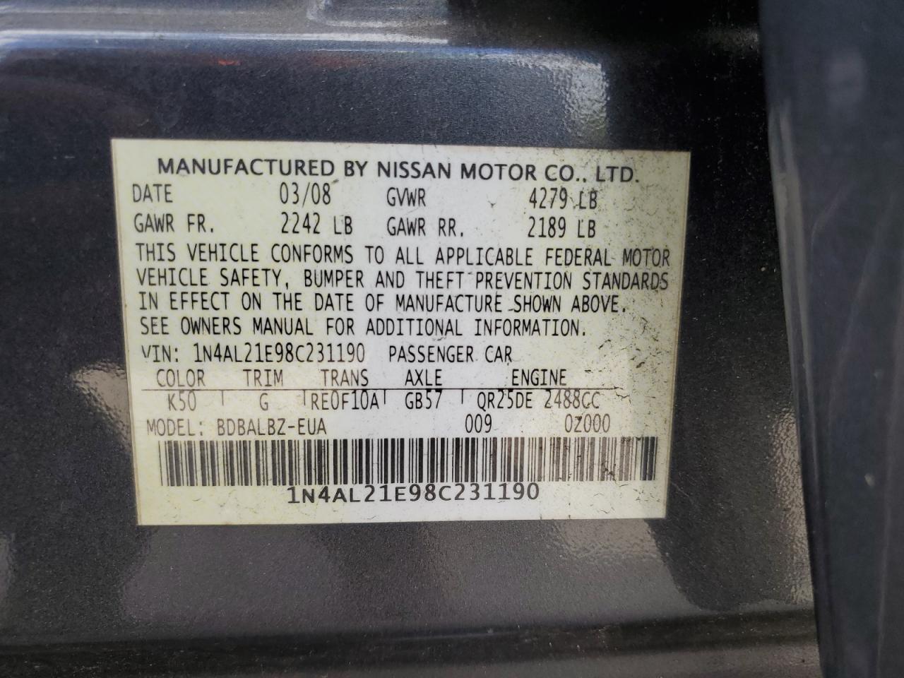 Photo 11 VIN: 1N4AL21E98C231190 - NISSAN ALTIMA 