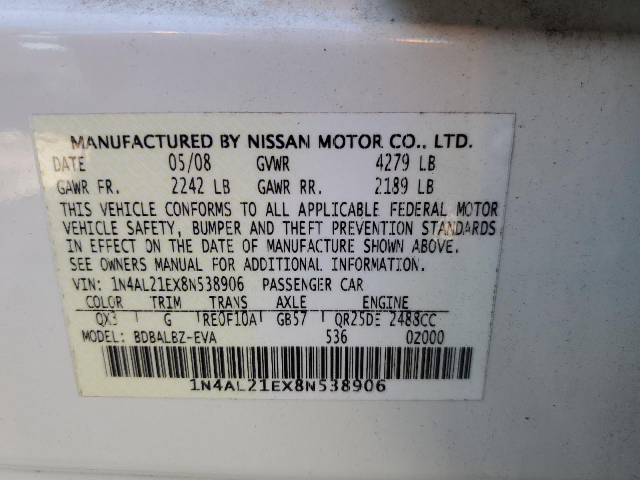 Photo 11 VIN: 1N4AL21EX8N538906 - NISSAN ALTIMA 