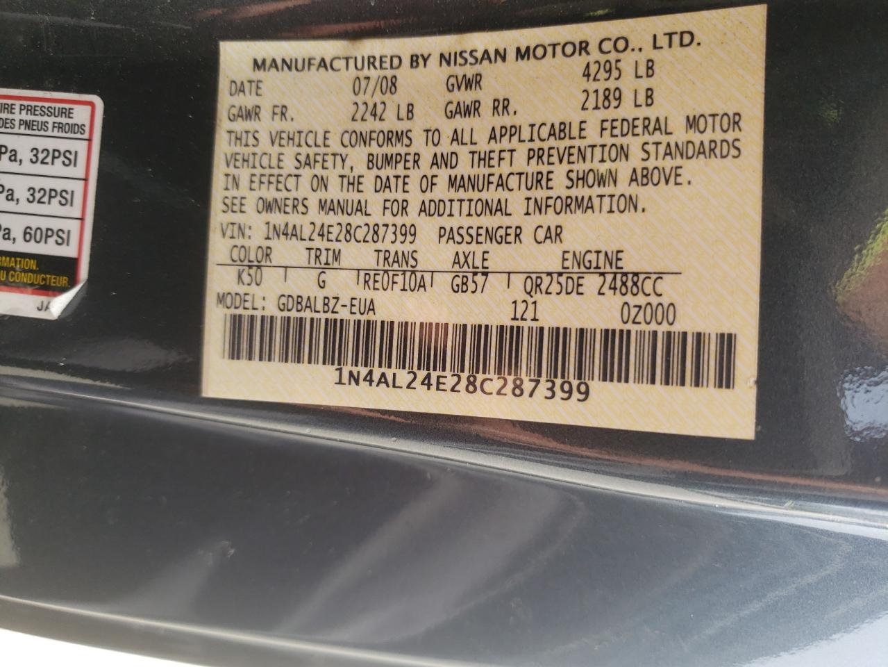 Photo 11 VIN: 1N4AL24E28C287399 - NISSAN ALTIMA 