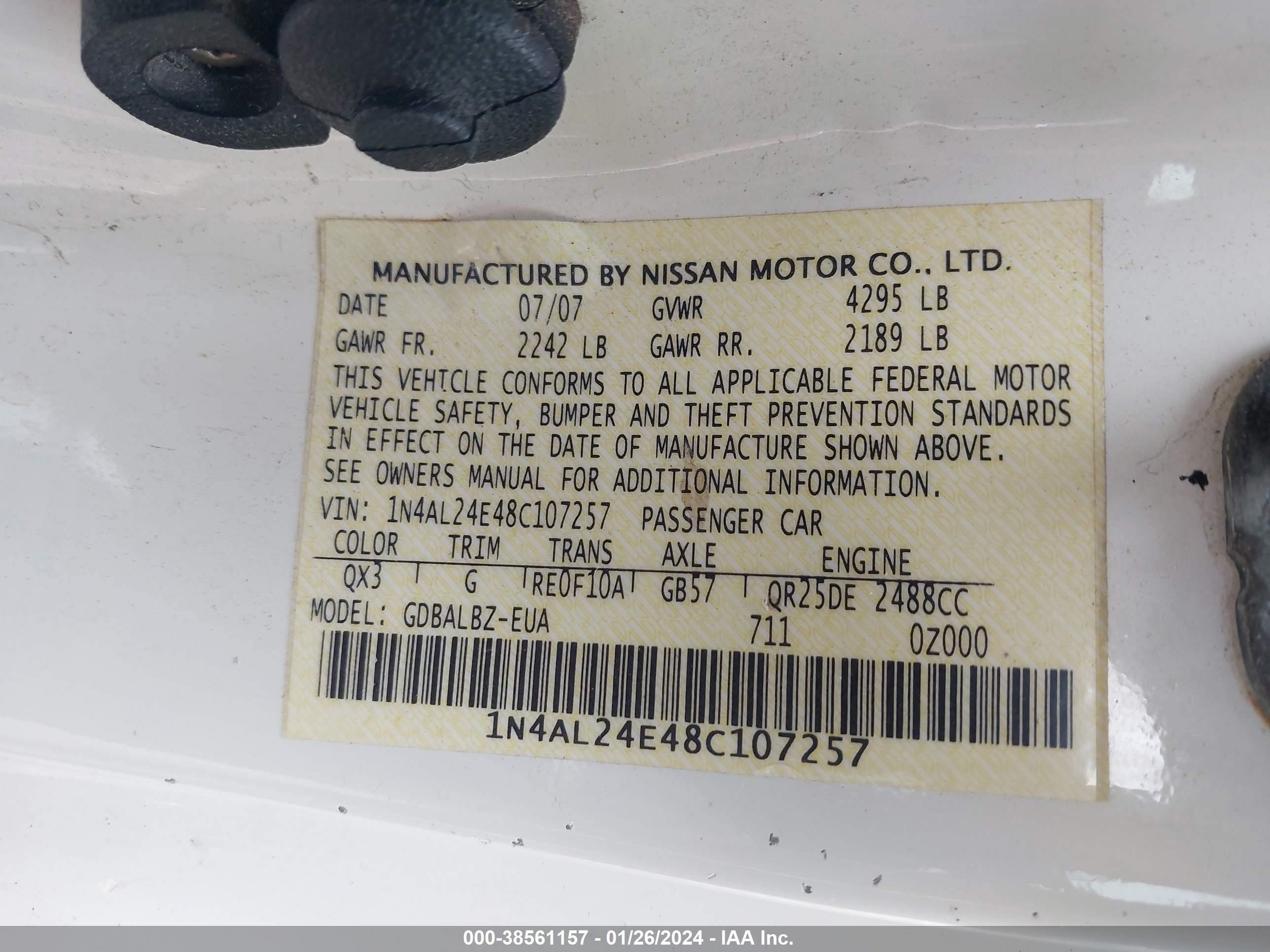 Photo 8 VIN: 1N4AL24E48C107257 - NISSAN ALTIMA 