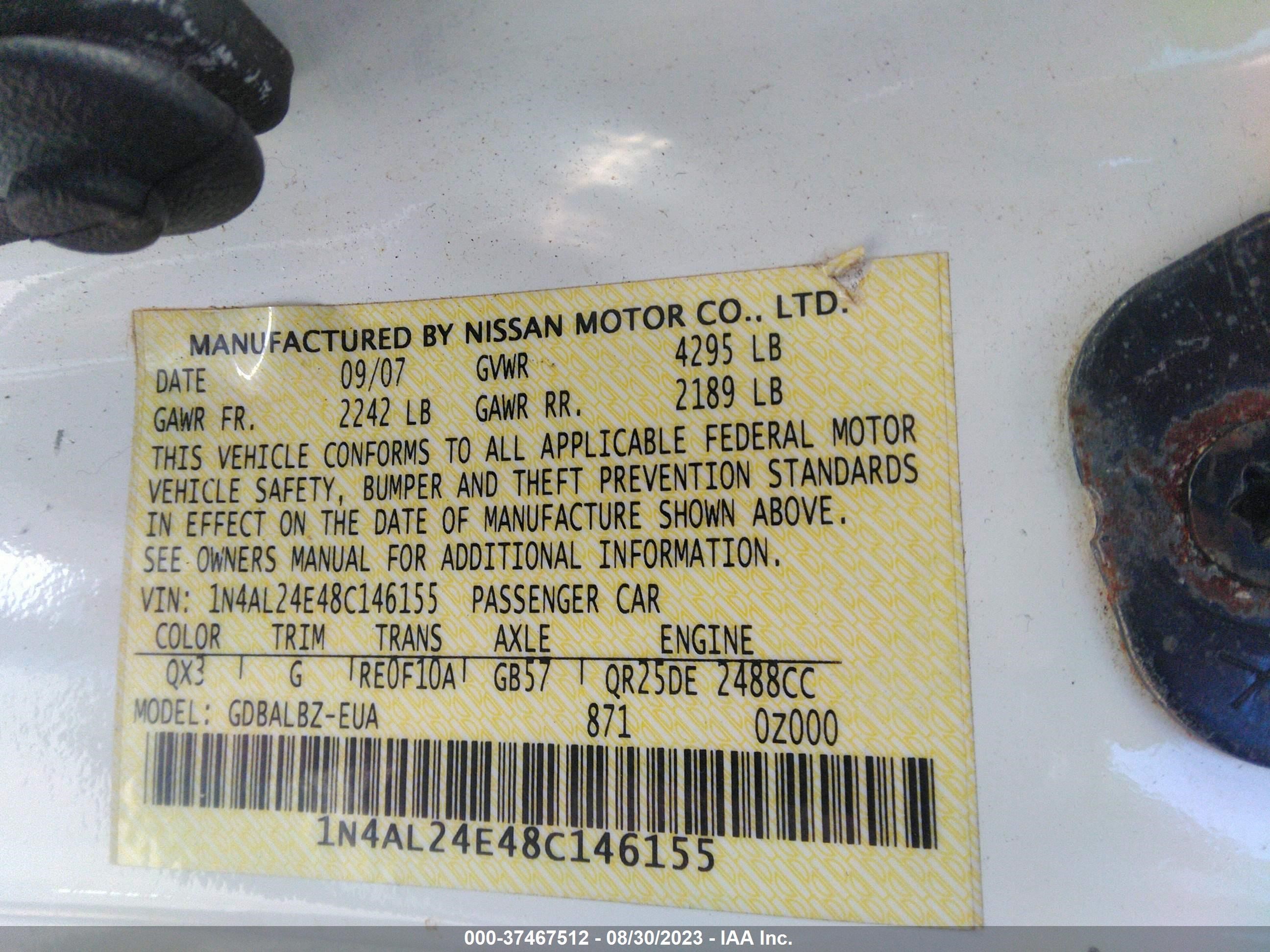 Photo 8 VIN: 1N4AL24E48C146155 - NISSAN ALTIMA 