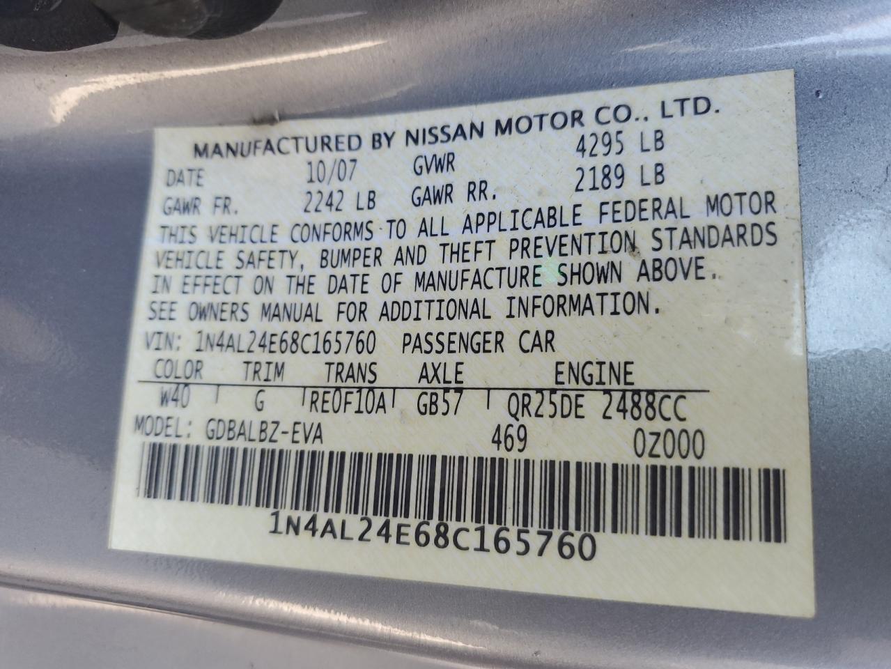 Photo 11 VIN: 1N4AL24E68C165760 - NISSAN ALTIMA 