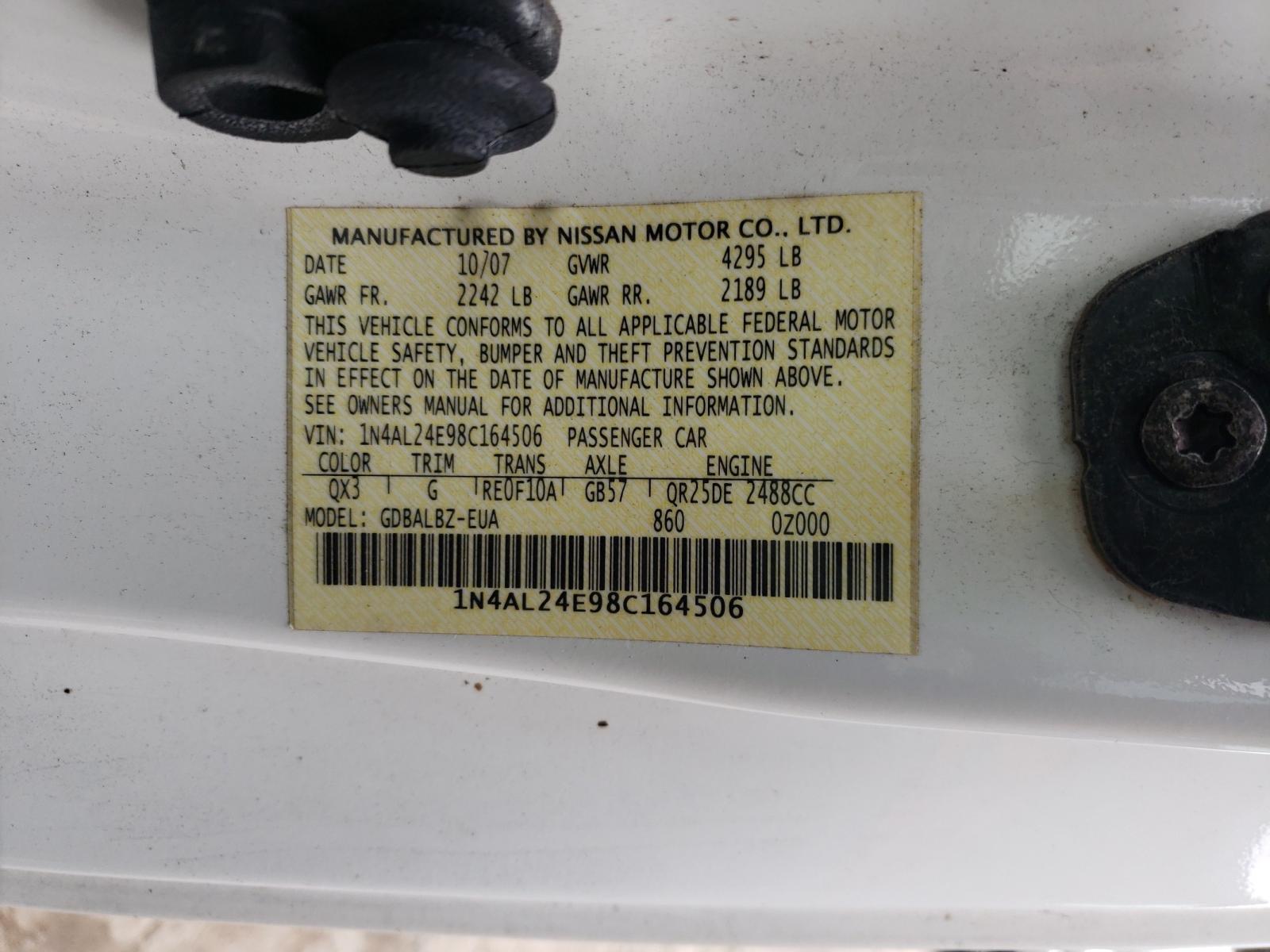 Photo 9 VIN: 1N4AL24E98C164506 - NISSAN ALTIMA 2.5 