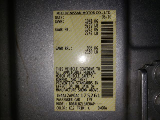 Photo 9 VIN: 1N4AL2AP0AC175261 - NISSAN ALTIMA BAS 