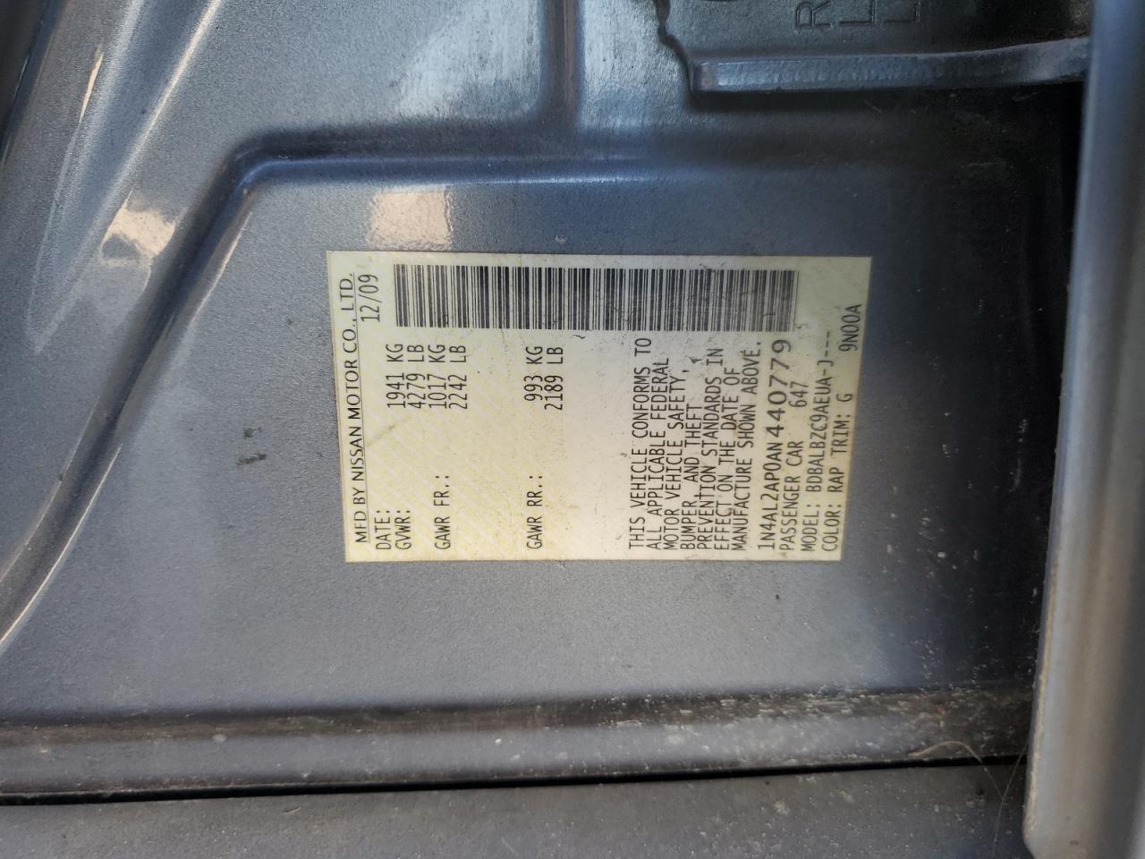 Photo 11 VIN: 1N4AL2AP0AN440779 - NISSAN ALTIMA 