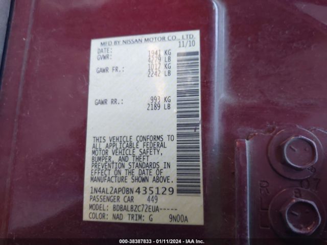 Photo 8 VIN: 1N4AL2AP0BN435129 - NISSAN ALTIMA 