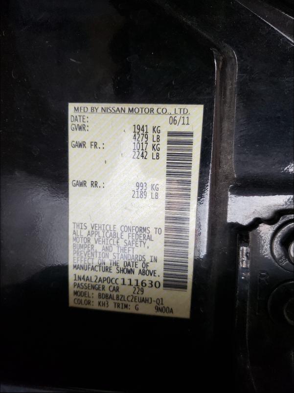 Photo 9 VIN: 1N4AL2AP0CC111630 - NISSAN ALTIMA BAS 