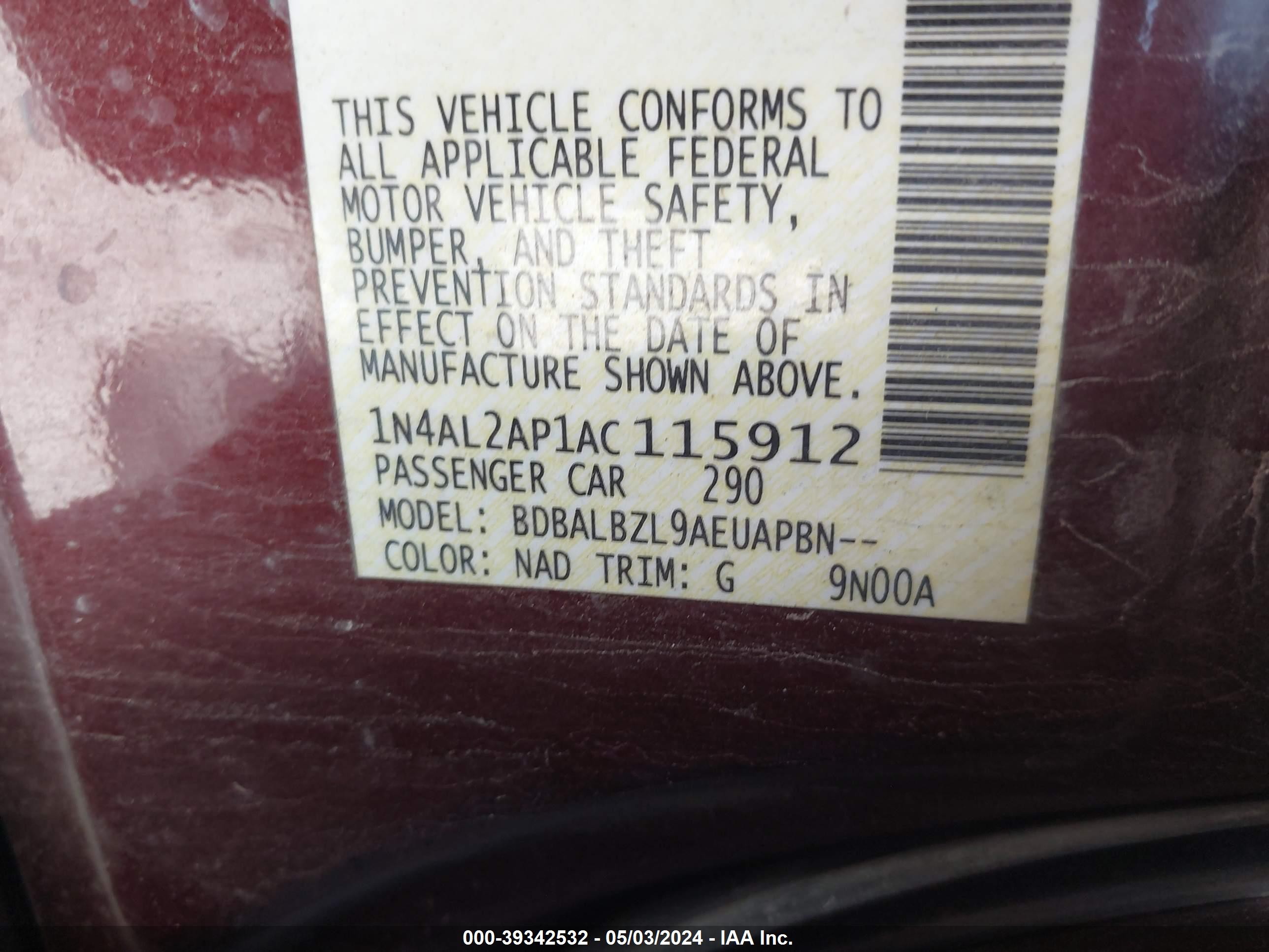 Photo 8 VIN: 1N4AL2AP1AC115912 - NISSAN ALTIMA 