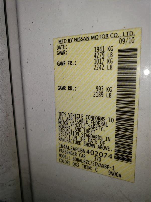 Photo 9 VIN: 1N4AL2AP1BN402074 - NISSAN ALTIMA BAS 