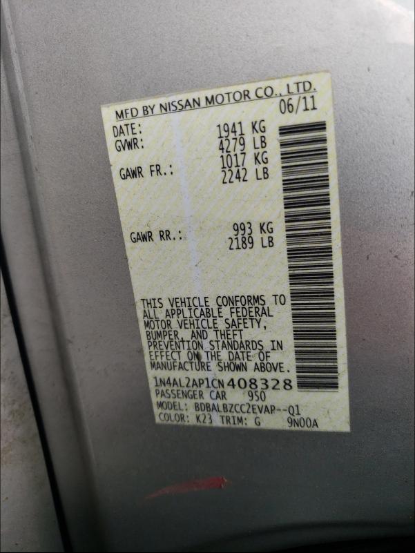 Photo 9 VIN: 1N4AL2AP1CN408328 - NISSAN ALTIMA BAS 